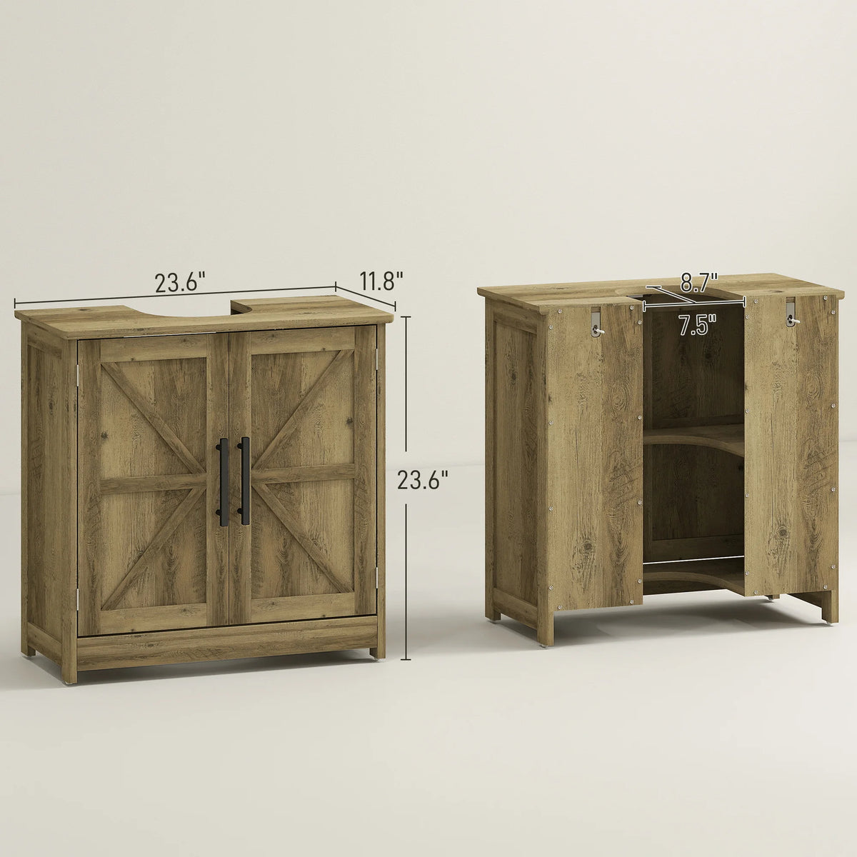 Pedestal Sink Storage Cabinet, Farmhouse Freestanding Bathroom Sink Cabinet with 2 Barn Doors and Adjustable Shelf, Distressed Light Gray