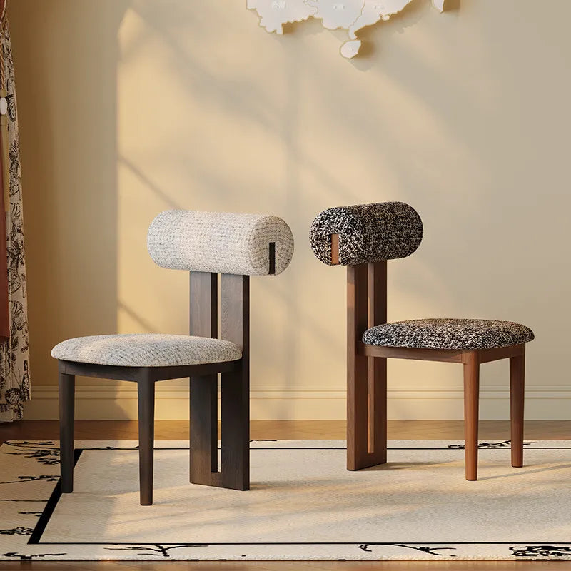 Nordic Solid Wood Dining Chairs, French Retro Style Dining Chairs, Comfortable Fabric Creative Hippo Dining Chairs