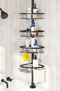Rustproof Shower Corner Caddy Organizer for Bathroom 4 Adjustable Shelves with Tension Pole  for Bathtub Shampoo Accessories