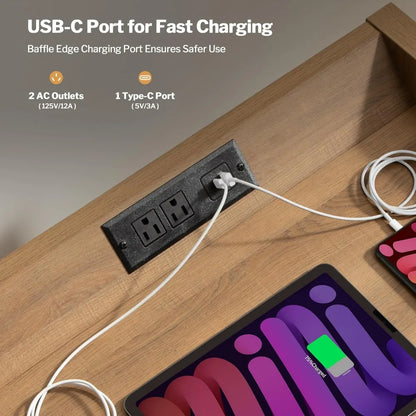 Set of 2 Rattan Night Stands with Type-C Charging Station