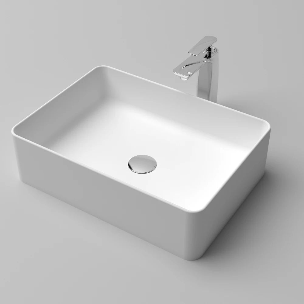 20" x 14" Solid Surface Vessel Bathroom Sink Basin in Matte White