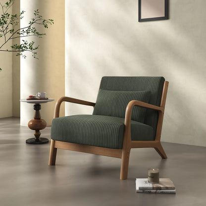 Mid Century Modern Accent Chair, Comfy Fabric Reading Chair with Solid Wood Frame, Easy Assembly Armchair for Living Room ，Bedro