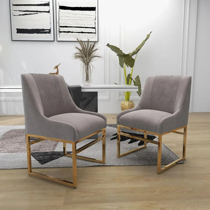 Pair of Mid-Century Modern Upholstered Dining Chairs with Polished Gold Metal Legs
