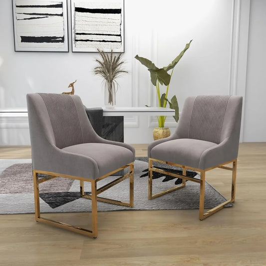 Pair of Mid-Century Modern Upholstered Dining Chairs with Polished Gold Metal Legs