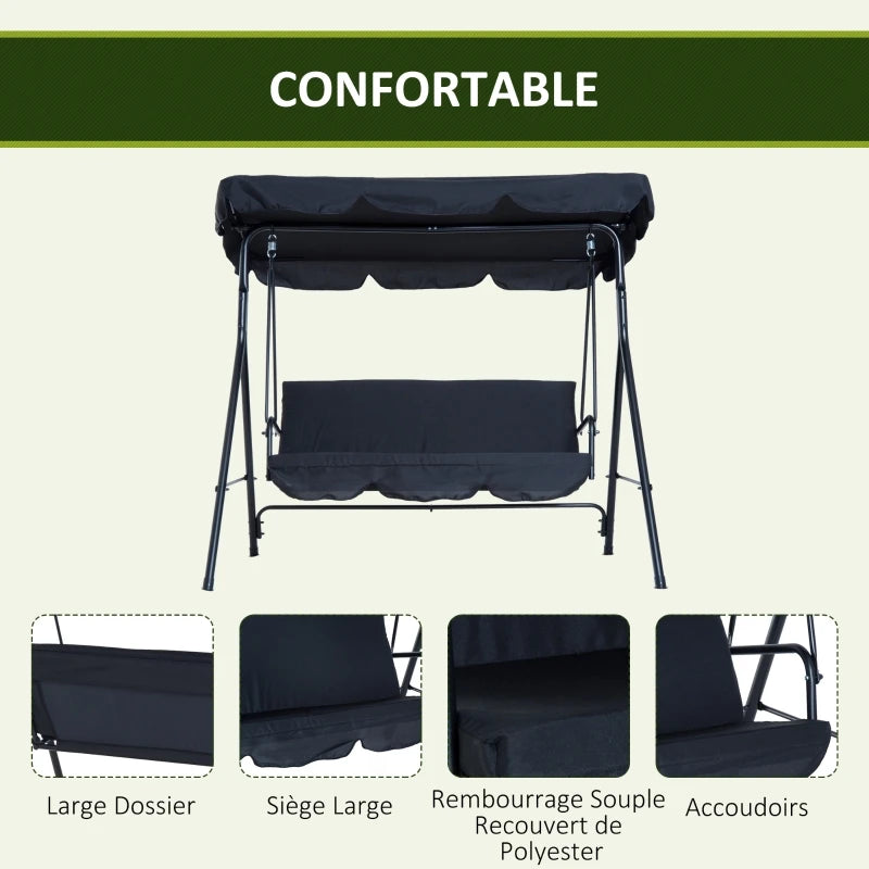 Steel Outdoor Porch Swing Lounge Chair 3 Persons With Canopy - Courtyard Swing Chair Garden Swing Outdoor Swing Brown