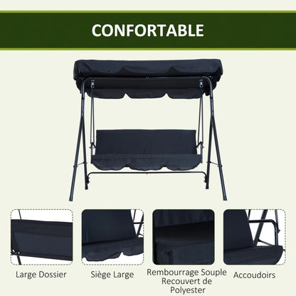 Steel Outdoor Porch Swing Lounge Chair 3 Persons With Canopy - Courtyard Swing Chair Garden Swing Outdoor Swing Brown
