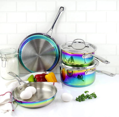 The Magical Kitchen Collection - Iridescent Rainbow Cookware Set - Premium Heavy Duty Stainless Steel and Titanium Pots & Pans S