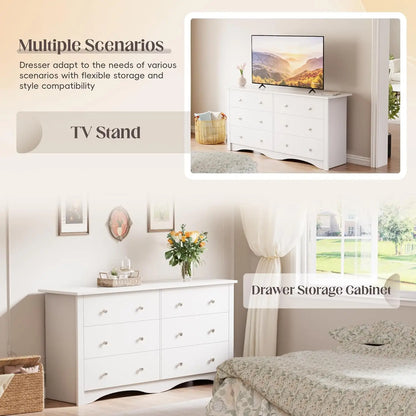 Dresser for Bedroom, 6 Wood Dresser Drawers, Wide Chest of Drawers, Storage Tower Unit Modern Design Bedroom Living Room
