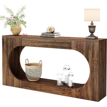 Console Table, 63 Inches Narrow Sofa Entryway Table with 2-Tier Storage Shelf