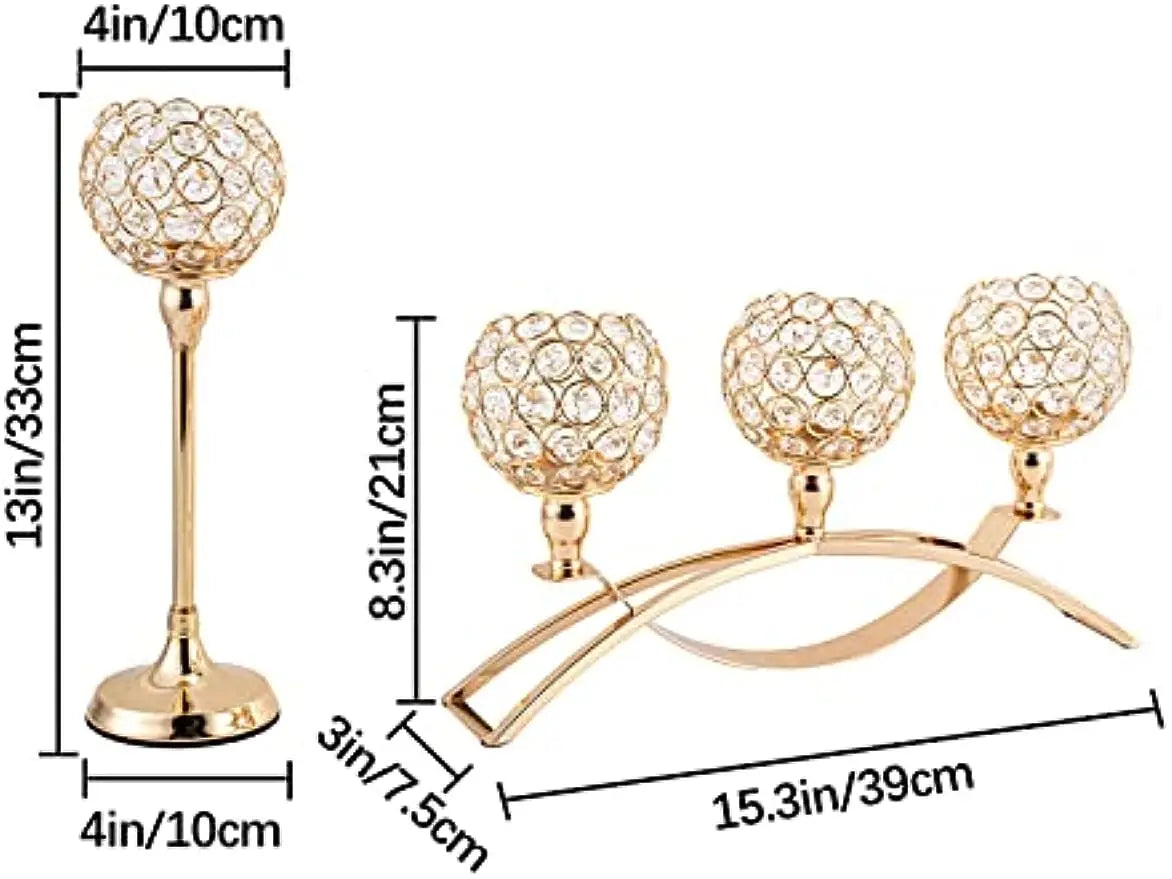 Gold Candle Holders for Table Centerpieces,Tealight Candlestick, Candelabra Stand, 3 Arms for dining room