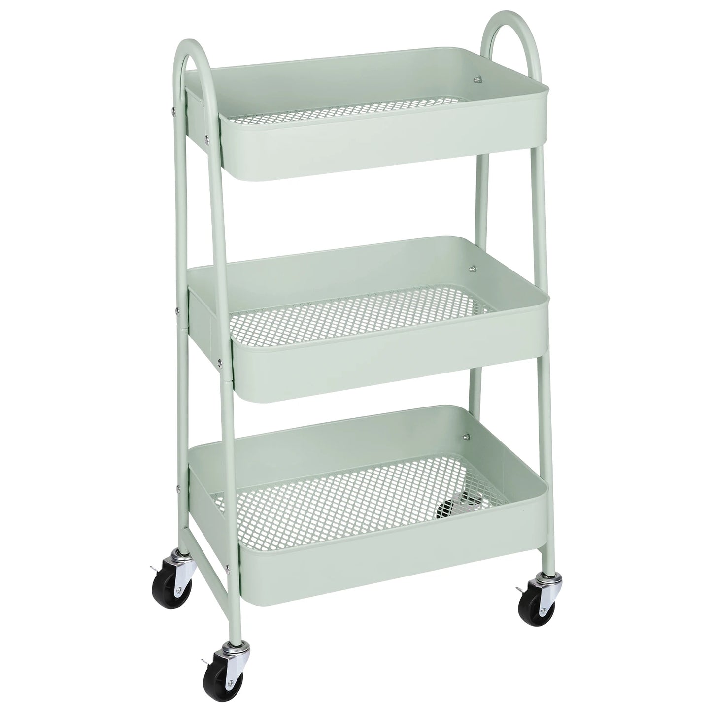 3 Tier Metal Storage Kitchen Cart with Lockable Wheels Mobile Shelving Unit Utility Rolling Organizer For Home Narrow Places