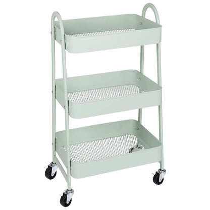 3 Tier Metal Storage Kitchen Cart with Lockable Wheels Mobile Shelving Unit Utility Rolling Organizer For Home Narrow Places