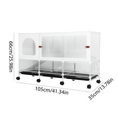 2-Tier Bunny Cage Indoor with Pull Out Tray Clear Panel Critter Cage with Wheels 105x35x66cm for Indoor Animal Chinchillas