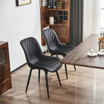 Black Dining Chairs Set of 2 with High Backs Mid Century Modern Kitchen & Dining Room Chairs PU Faux Leather Upholstered