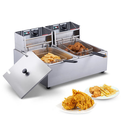 12L Electric Deep Fryer w/Dual Removable Tanks Commercial Countertop  Fryer for Chicken French Fries Frying Chips