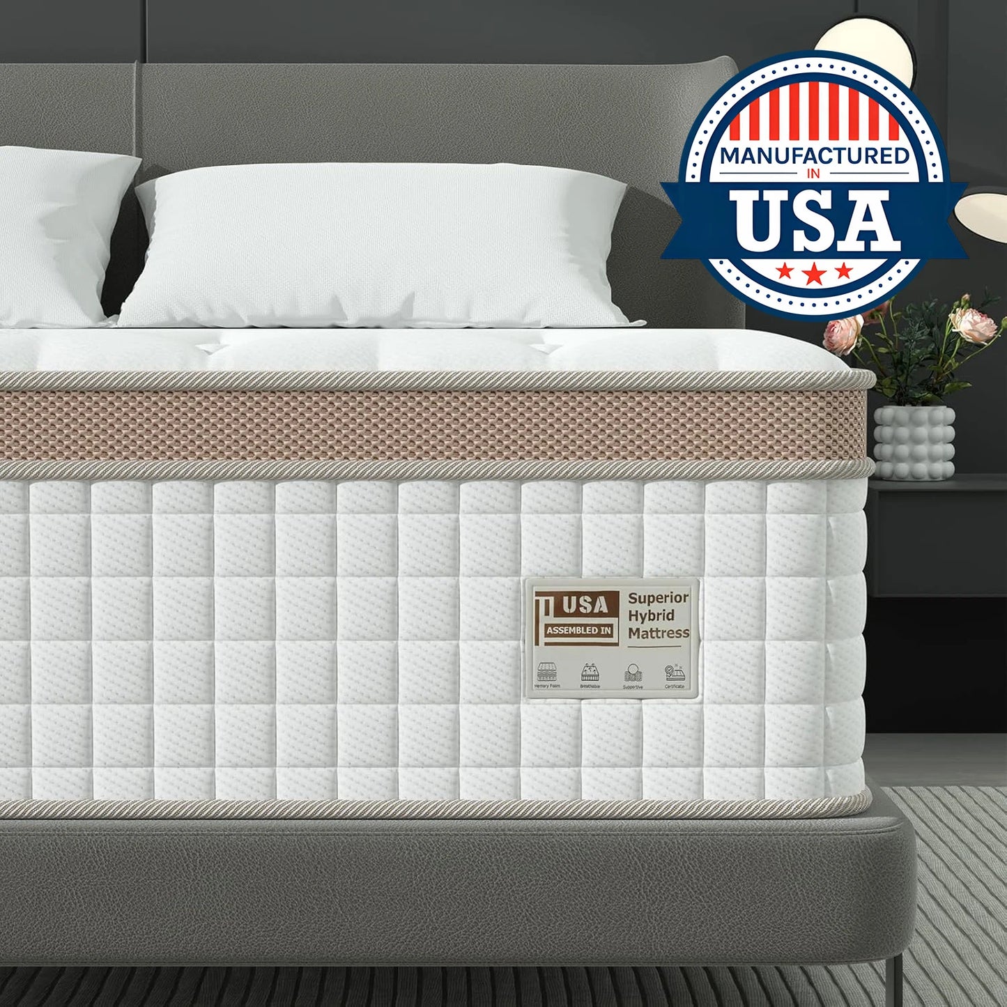 14'' Full/King/Queen Size Mattress, Luxury Hybrid Mattress, Gel Memory Foam & Pocket Springs, Manufactured in USA