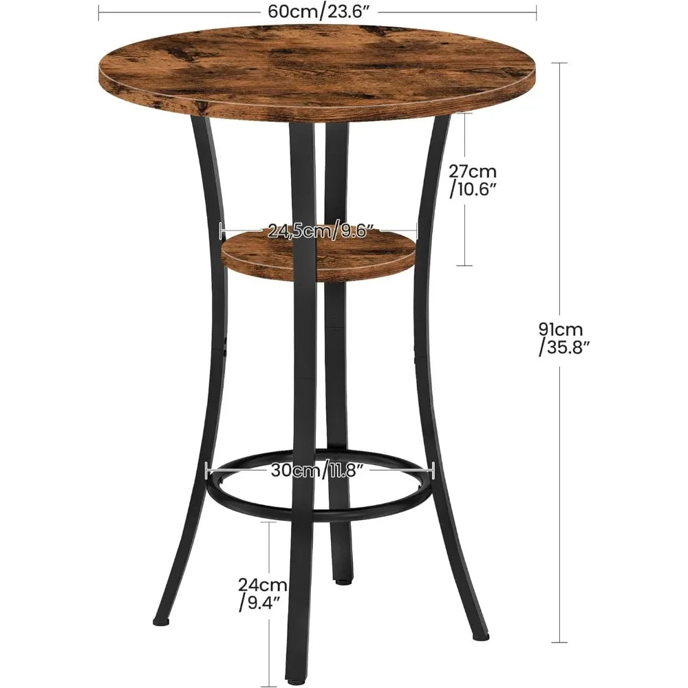 Round Bar Table, 2-Tier High Top & Counter Height Dining Table, for Bistro, Pub, Kitchen, Living Room, Rustic Brown and Black