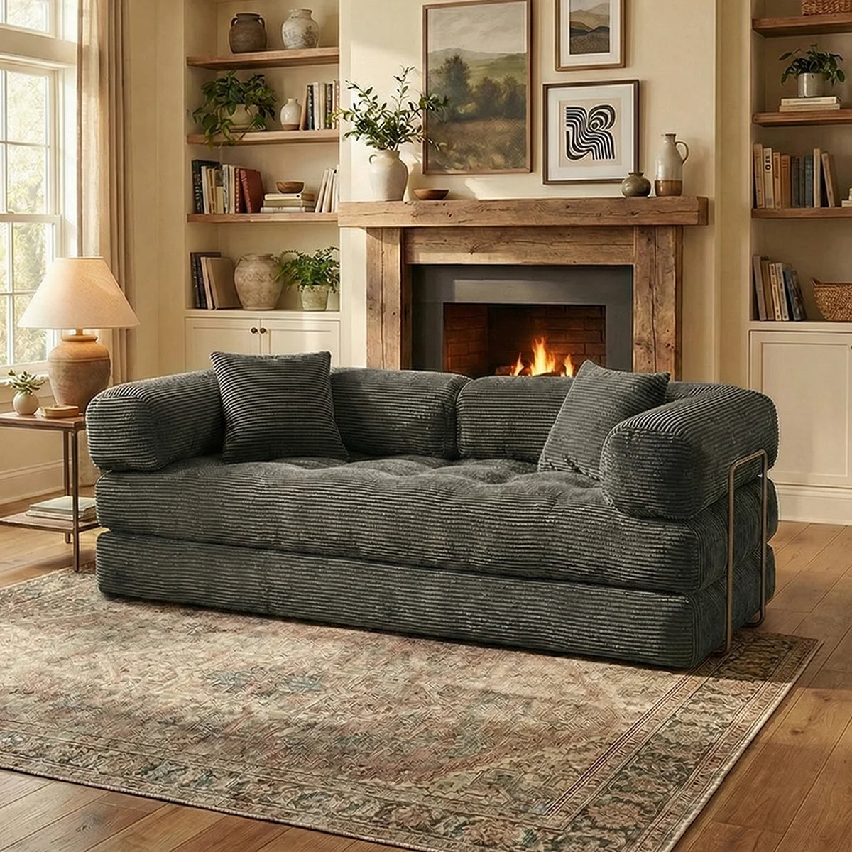 Futon Sofa Bed light or dark gray Convertible Couch 4-in-1 Folding Corduroy Boneless Sleeper Loveseat for Living Room