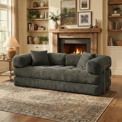 Futon Sofa Bed light or dark gray Convertible Couch 4-in-1 Folding Corduroy Boneless Sleeper Loveseat for Living Room