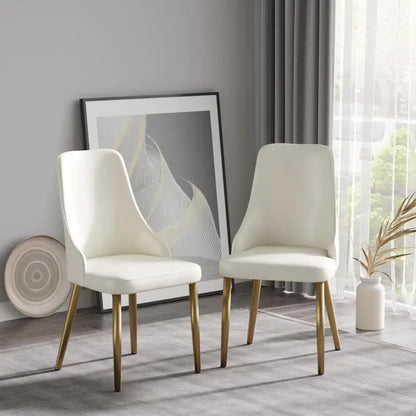 Set of 2 Modern PU-Filled Dining Chairs with Solid Wood and Metal Legs
