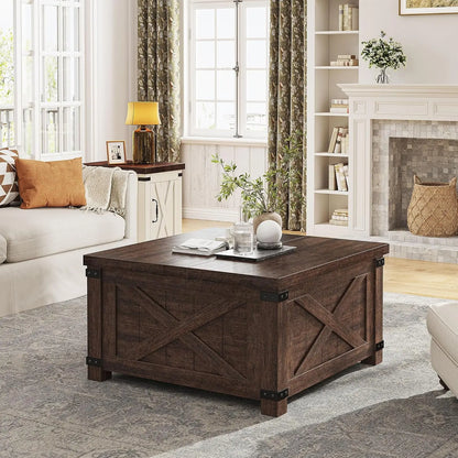 Lift Top Coffee Table with Storage, 35.7" W Square Coffee Tables for Living Room, Small Coffee Table with Large Hidden S