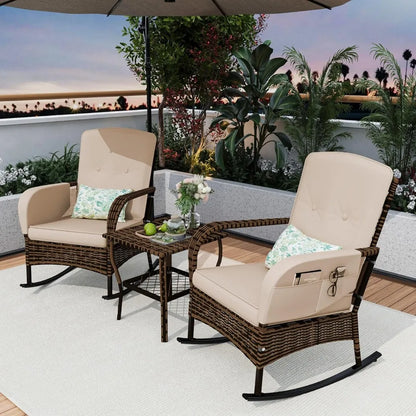 3-Piece Patio Furniture Set, 2wickerOutdoor Rocking Chairs with Rattan Coffee Table