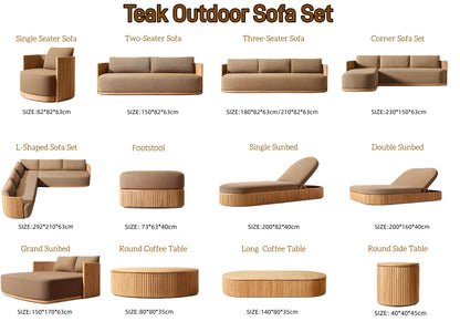 Outdoor garden furniture Custom garden patio teak sectional sofa set Waterproof fabric sofa  table and chair covers wood frame
