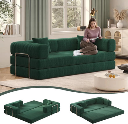 79" Convertible Sofa Bed with Pillows, Corduroy Folding Sleeper Sofa with Fixed-Shape Frame, Boneless Couch for Living Room