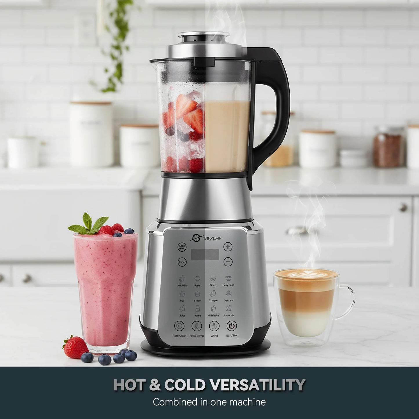 Stainless Steel Glass Blenders for Kitchen，1500W Motor, Food Processor Combo 9 Adjustable Speeds, 14 Preset Programs