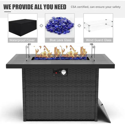 RPD4-QLayinSun Aluminum Furniture with Fire Pit Table. 5 Pieces Patio Sectional Conversation Chat Sofa Modern Seating Set