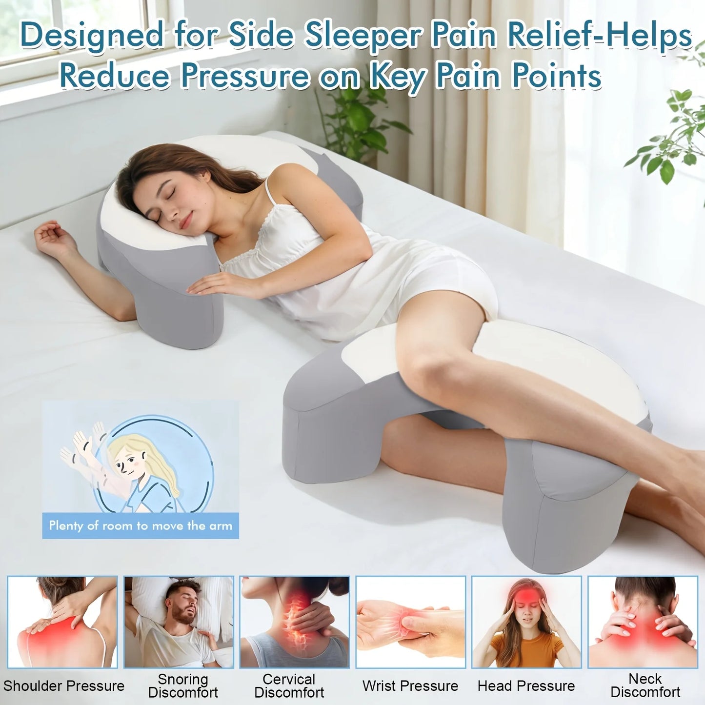 Ergonomic Orthopedic Cervical Pillow-C-Shaped Neck Support for Relief, Cooling Breathable Bed Pillow for Side/Back/Stomach