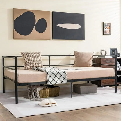 Metal Twin Daybed e, Day Bed with Metal Slat Support & 3-Sided Guardrails, 2-in-1 Space-Saving Soa Bed or Living Room Gt Room, N