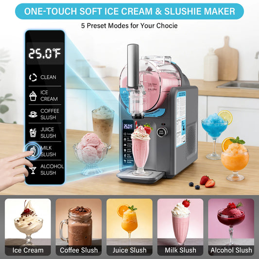 Slushie Machine for Home No Ice Needed,Frozen Drink Maker with LED Display & 6 Pre-Set Programs,Quiet Compressor Slushy Machine