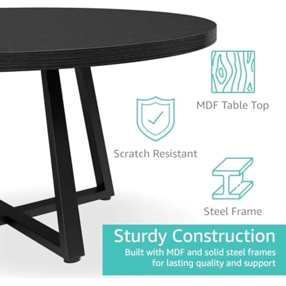 Black Round Dining Table for 6 - Modern Circle 51 Inch Large Room Kitchen Dinning Tables for 4 to 6 Person