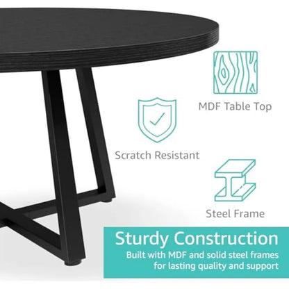 Black Round Dining Table for 6 - Modern Circle 51 Inch Large Room Kitchen Dinning Tables for 4 to 6 Person