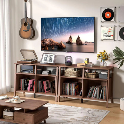 Mid Century Turntable Stand Table with Open Storage Holds up to 300 Albums, Vinyl Record Storage Display Shelf for Living Room