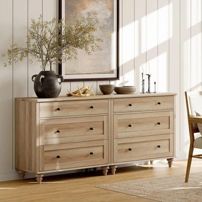 6 Drawer Mid Century Modern Oak Dresser for Bedroom