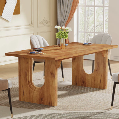 Modern Dining Table for 6 to 8 People, 71" Large Kitchen Dining Table with Wood Pedestal Base,