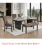 6-Piece Black Brown Faux Marble Dining Set with Square Table, Upholstered Curved Chairs, and Bench for Elegant Dining Room