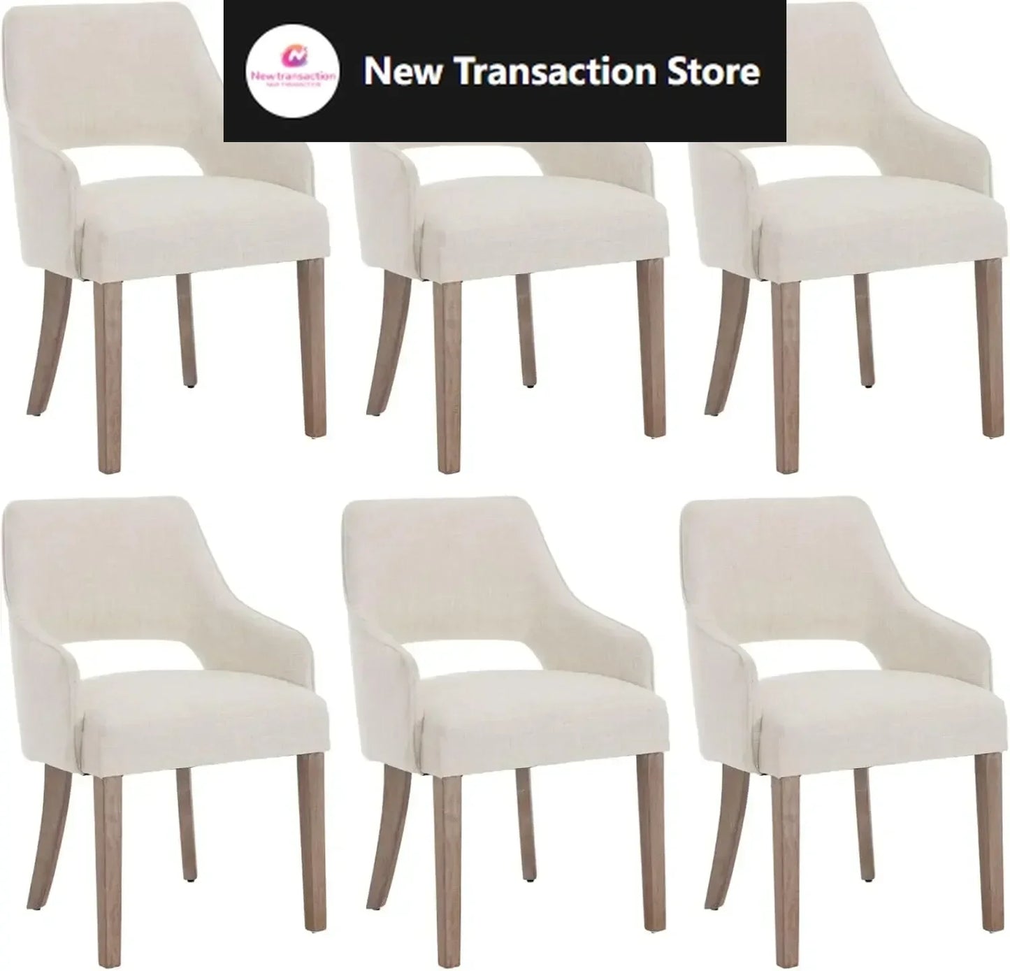 Linen Dining Chairs Set of 6 Upholstered Accent Chairs Side with Wood Legs for Living Room/Dining Room/Bedroom/Restaurant, Cream