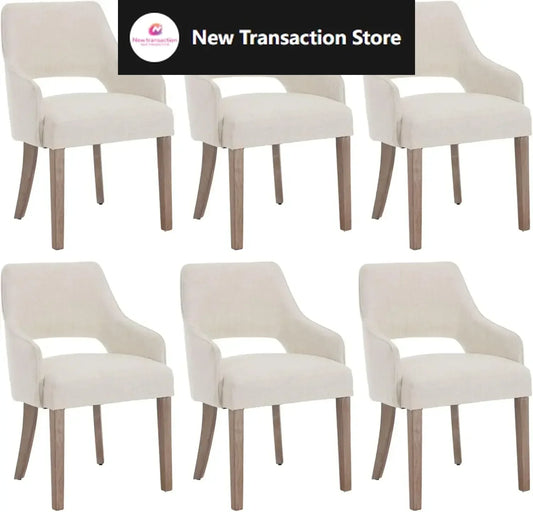 Linen Dining Chairs Set of 6 Upholstered Accent Chairs Side with Wood Legs for Living Room/Dining Room/Bedroom/Restaurant, Cream