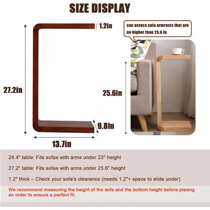 Solid Wood End Table For Couch C Shaped Mini Sofa Side Table For Small Narrow Spaces Wooden Nightstand For Living Room Bedroom