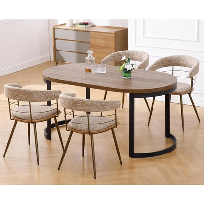 Khaki Dining Chairs Set of 4, Mid Century Modern Kitchen Chairs with Bronze Metal Legs/Curved Open Back, Chenille Fabric Side Ch