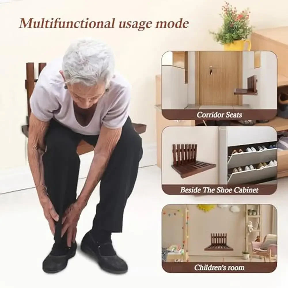 Folding Shower Seat Solid Wood Wall Mounted Bench Small Spaces Waterproof Easy Install Home Care Stool Occasion Shower Room