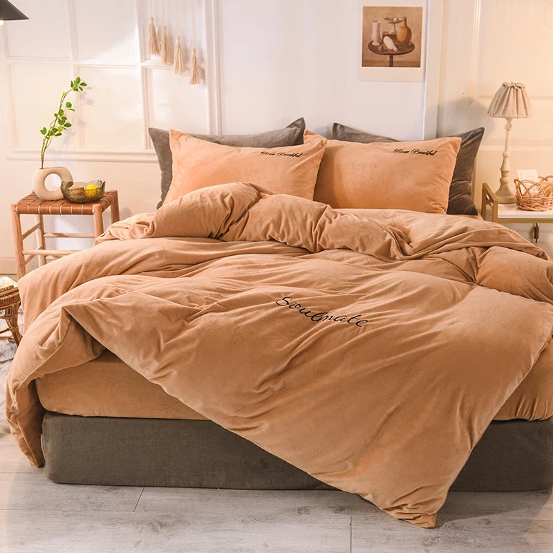 Winter warm milk velvet duvet cover 220x240 bedding set couple luxury double bed quilt cover twin full queen king size