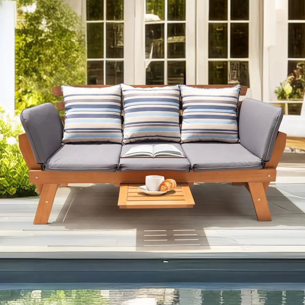 Outdoor Sofa, 750lbs Capacity Patio Couch with Folding Armrest & Coffee Tray