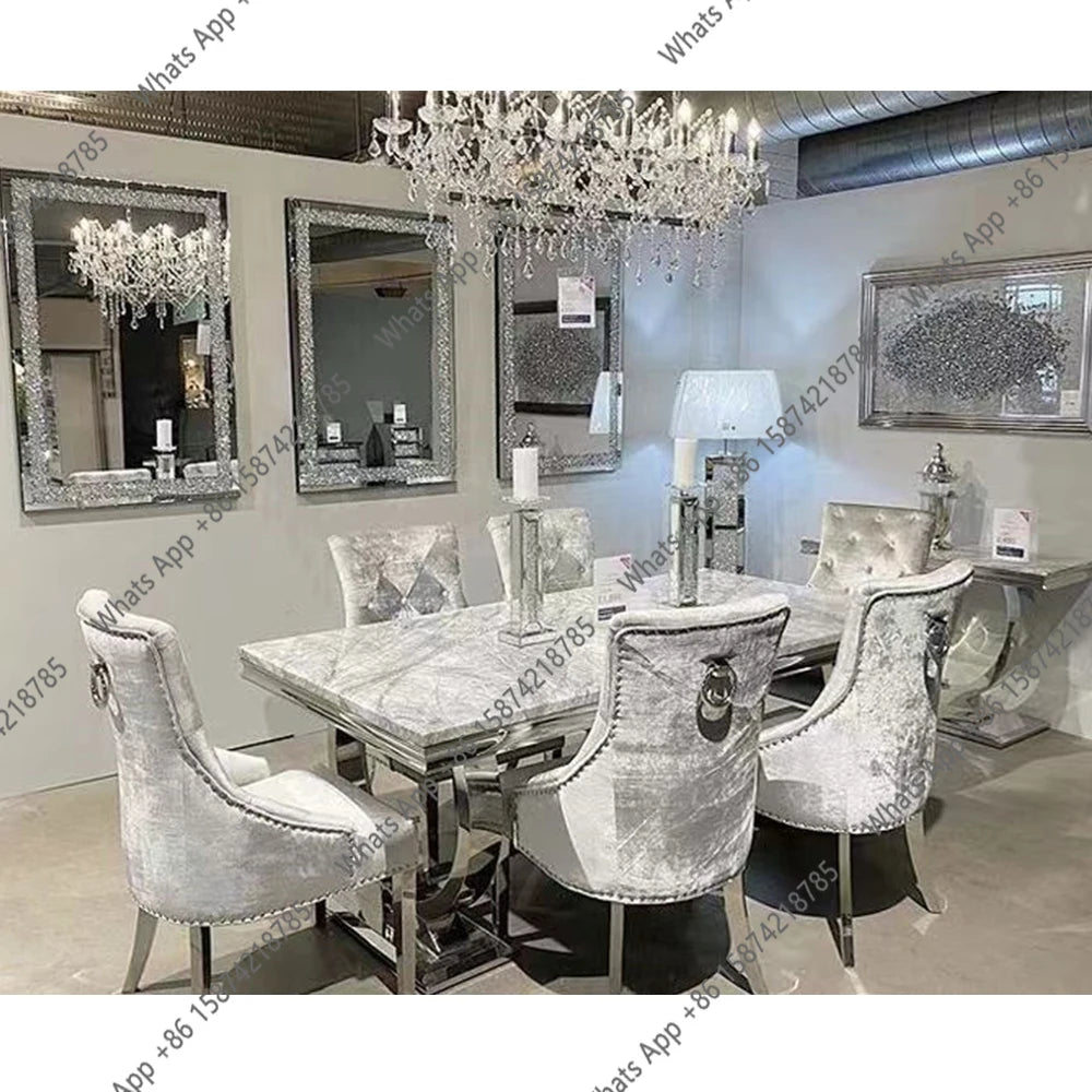 J Furniture Dining Table Silver Dining Set With 4 Chairs Designer High Luxury Dining Table