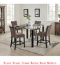 6-Piece Black Brown Faux Marble Dining Set with Square Table, Upholstered Curved Chairs, and Bench for Elegant Dining Room
