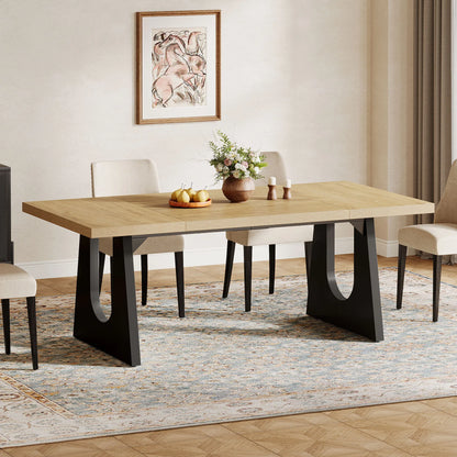 Tribesigns Large Dining Table for 6-8 People, 70.9-Inch Wood Rustic Rectangular Table with Black Wooden Legs