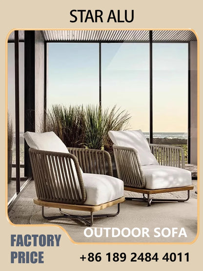 Nordic Outdoor Patio Furniture Set, 3-Piece Wicker Sofa with Solid Wood Frame, Waterproof Sunproof for Garden Balcony